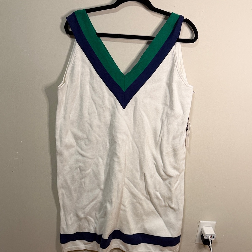 Classic Prep V-Neck Tank Top in White, Green, and Blue